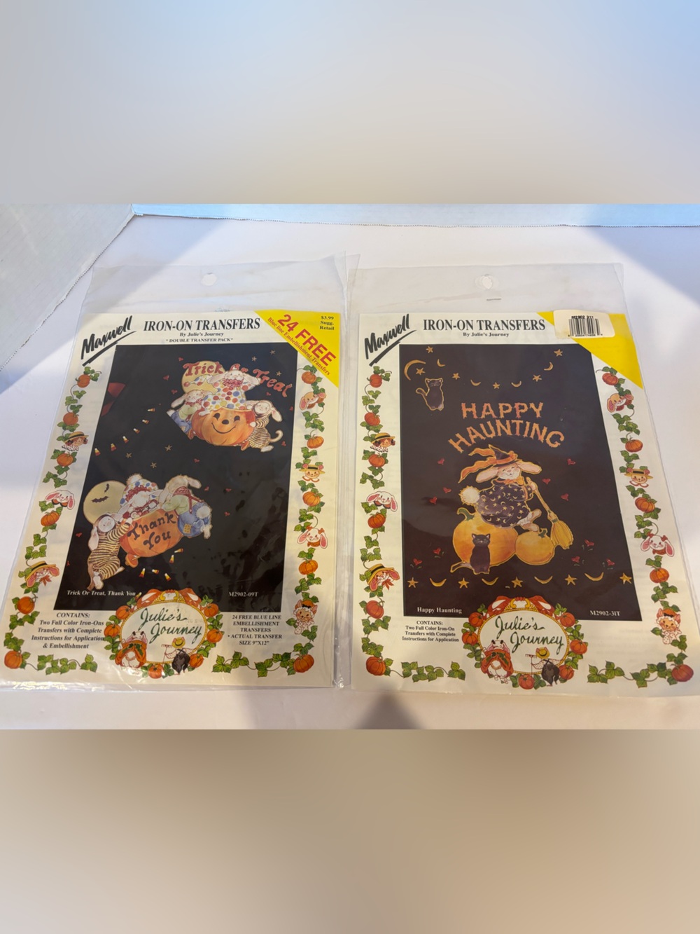 Vintage Halloween Iron-On Transfer Lot Julie’s Journey Pumpkin Bunny Witch